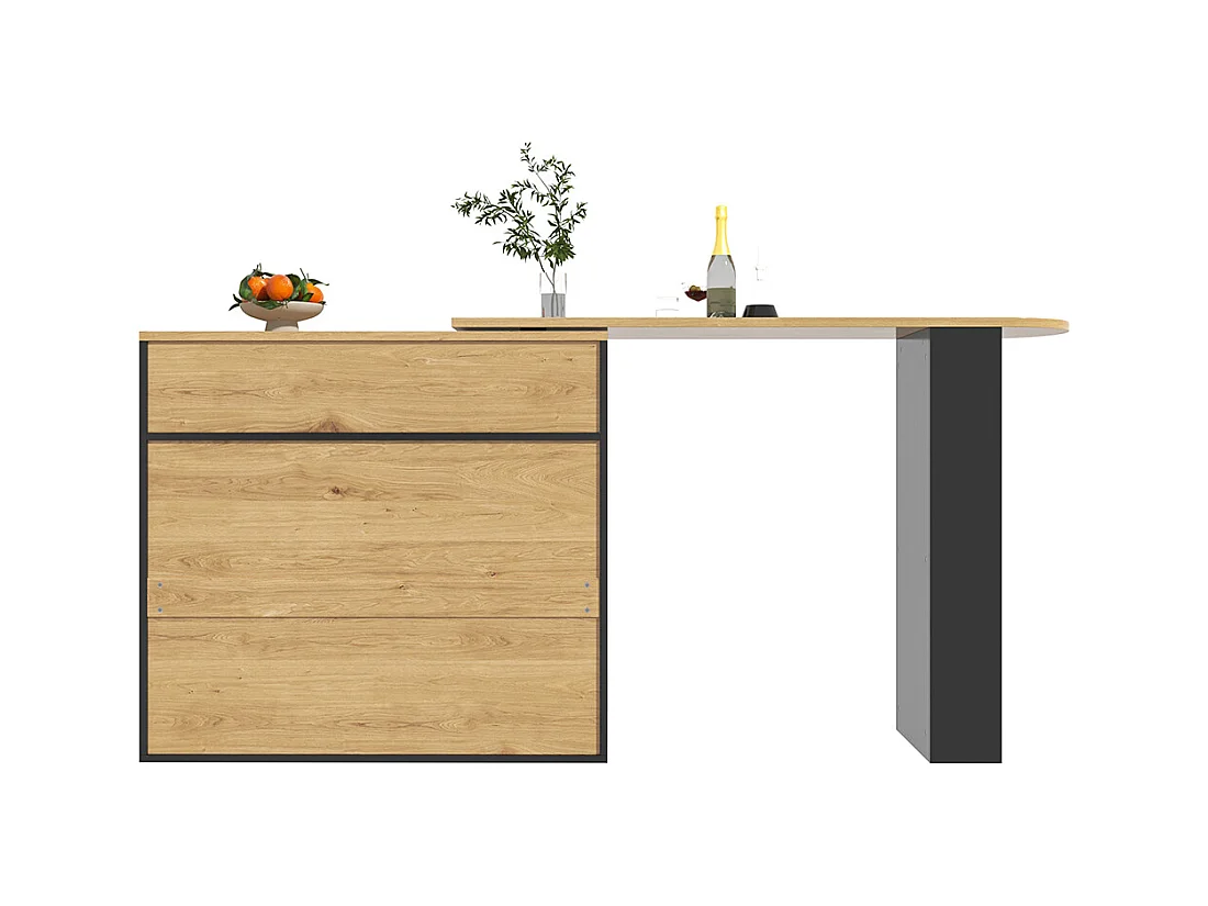 Buffet de cuisine table de bar extensible espace rangement pivotante 360° table de bar mobile moderne table bistrot étagères verre noir