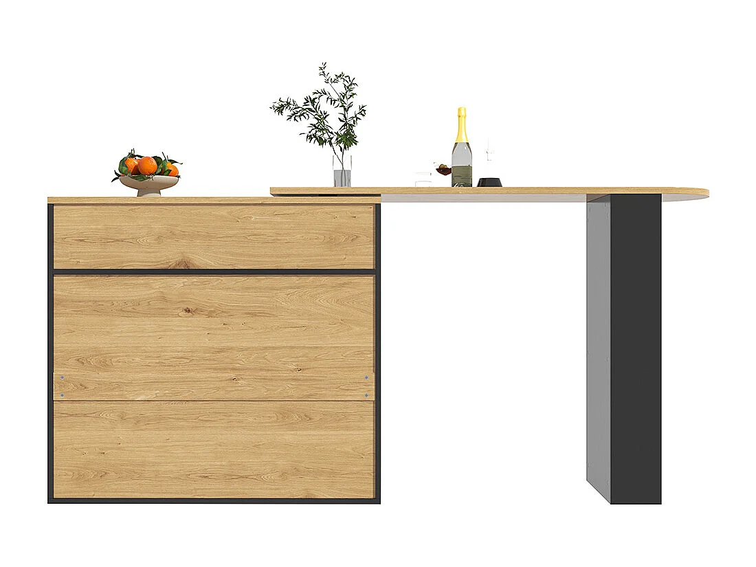 Buffet de cuisine table de bar extensible espace rangement pivotante 360° table de bar mobile moderne table bistrot étagères verre noir