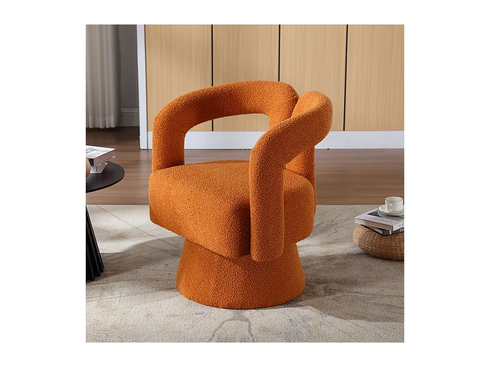 Fauteuil d'appoint pivotant 360° rond large rembourrage tissu moelleux couleur orange multipièce