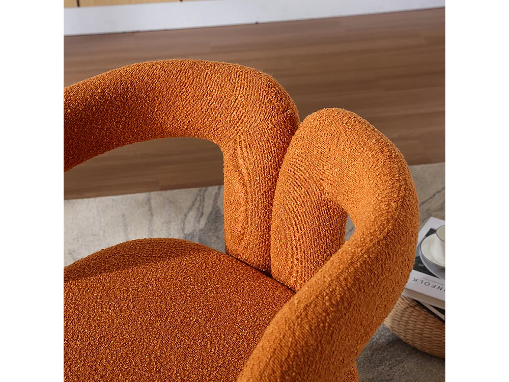 Fauteuil d'appoint pivotant 360° rond large rembourrage tissu moelleux couleur orange multipièce