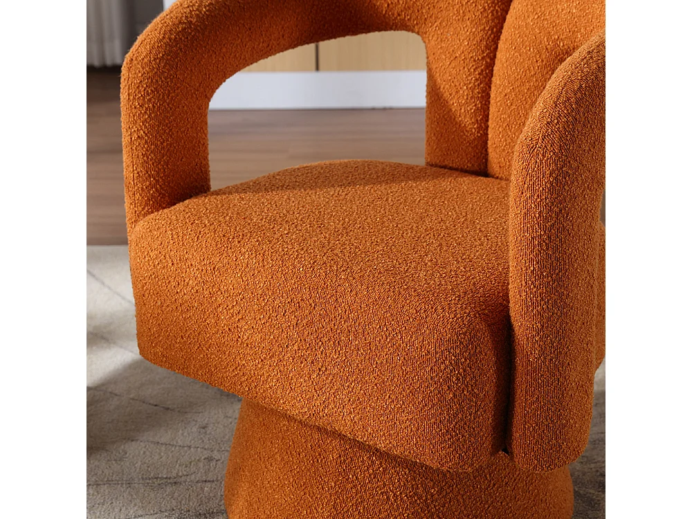 Fauteuil d'appoint pivotant 360° rond large rembourrage tissu moelleux couleur orange multipièce