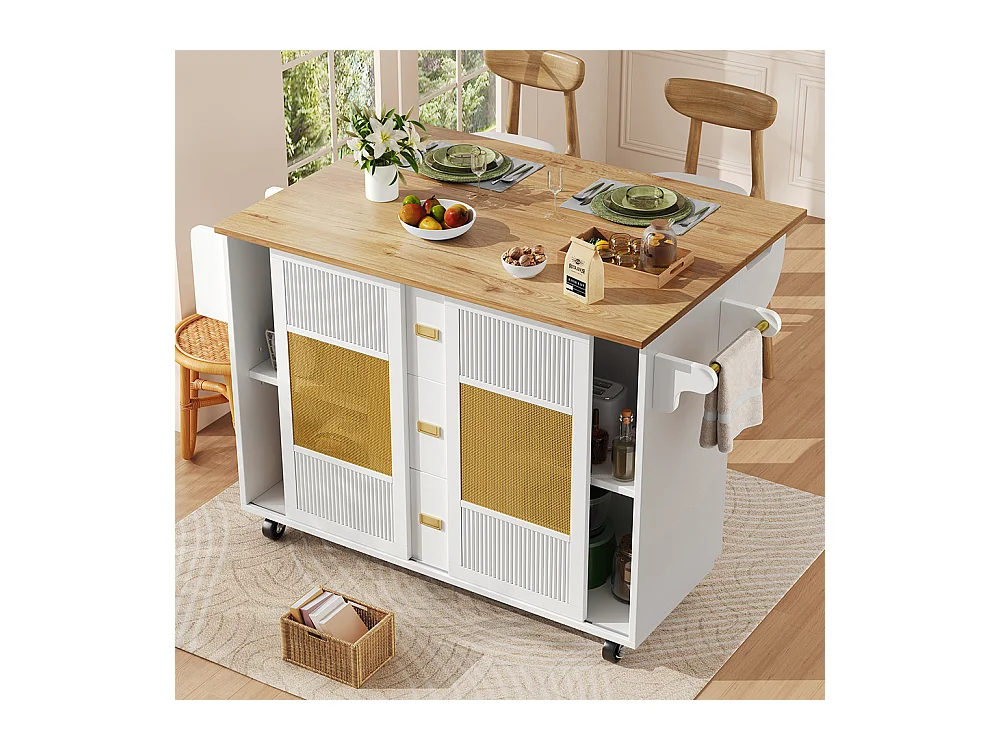 Buffet de cuisine armoire îlot indépendant chariot cuisine coulissant roulettes porte-serviettes étagère épices étagères réglables blanc
