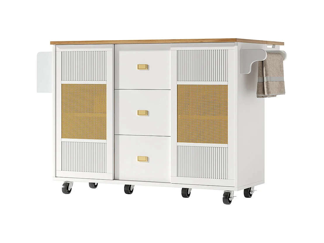 Buffet de cuisine armoire îlot indépendant chariot cuisine coulissant roulettes porte-serviettes étagère épices étagères réglables blanc