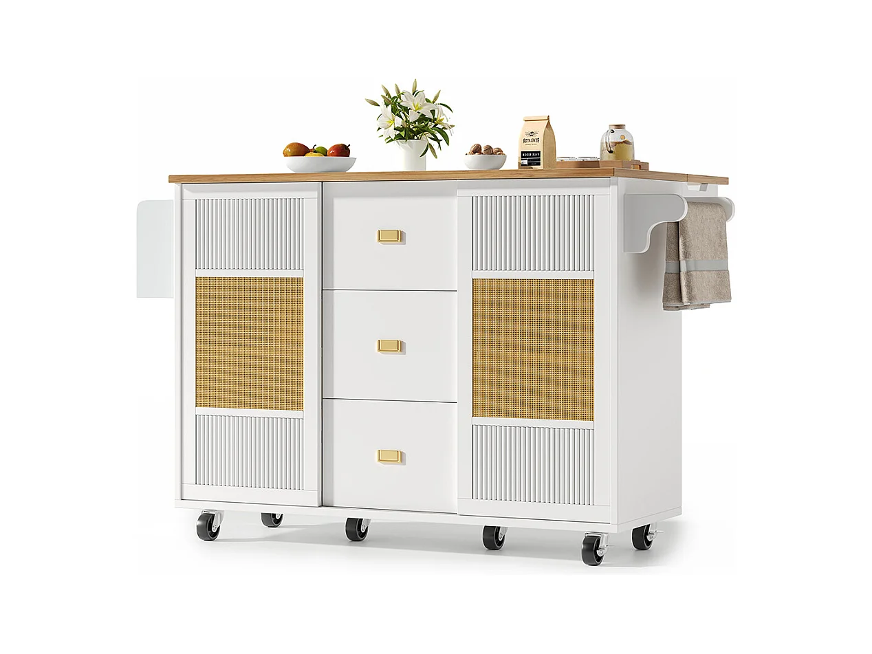 Buffet de cuisine armoire îlot indépendant chariot cuisine coulissant roulettes porte-serviettes étagère épices étagères réglables blanc
