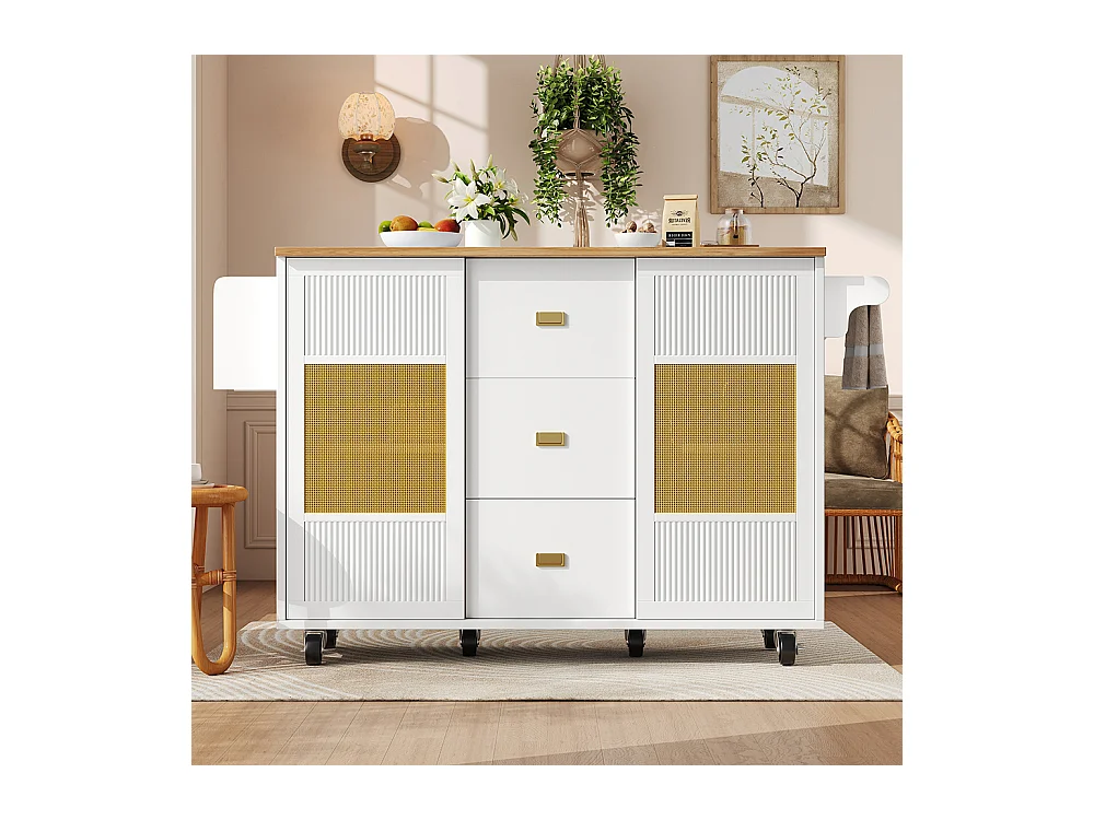 Buffet de cuisine armoire îlot indépendant chariot cuisine coulissant roulettes porte-serviettes étagère épices étagères réglables blanc
