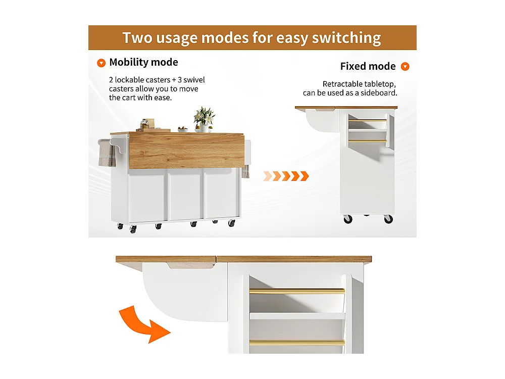 Buffet de cuisine armoire îlot indépendant chariot cuisine coulissant roulettes porte-serviettes étagère épices étagères réglables blanc
