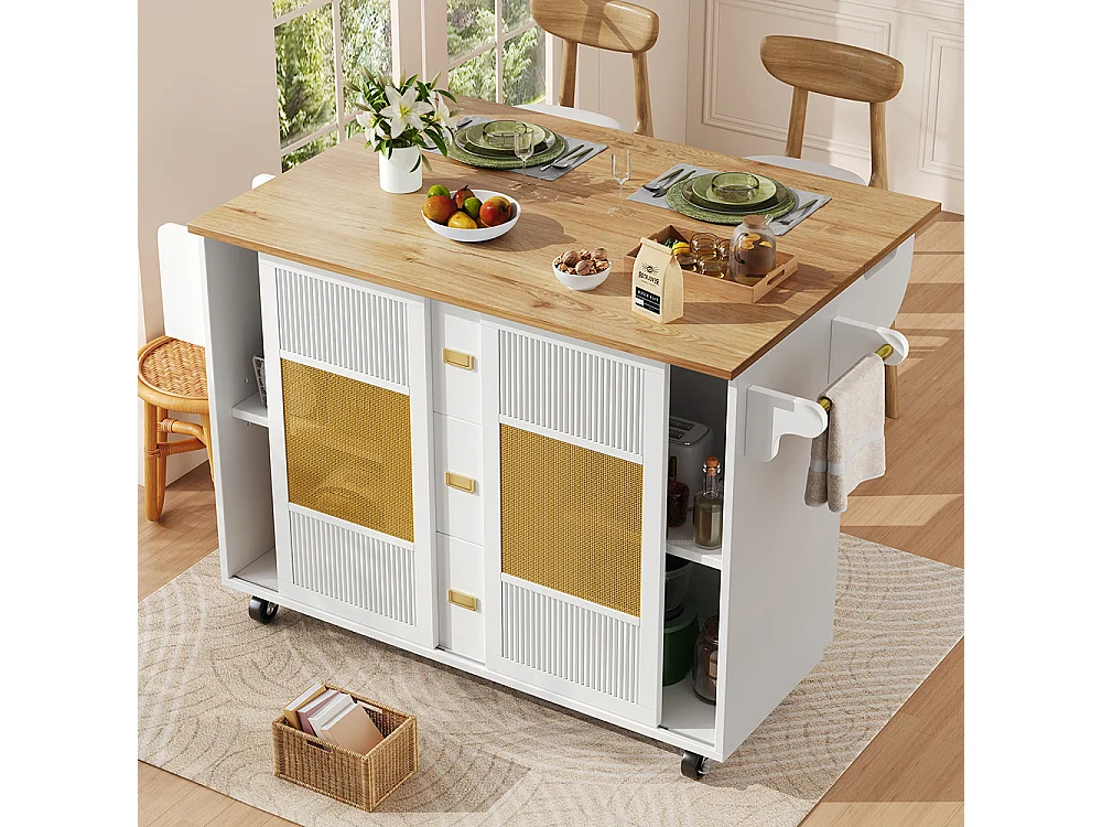 Buffet de cuisine armoire îlot indépendant chariot cuisine coulissant roulettes porte-serviettes étagère épices étagères réglables blanc