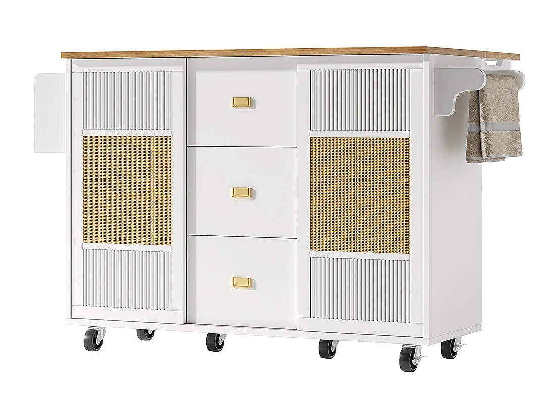 Buffet de cuisine armoire îlot indépendant chariot cuisine coulissant roulettes porte-serviettes étagère épices étagères réglables blanc