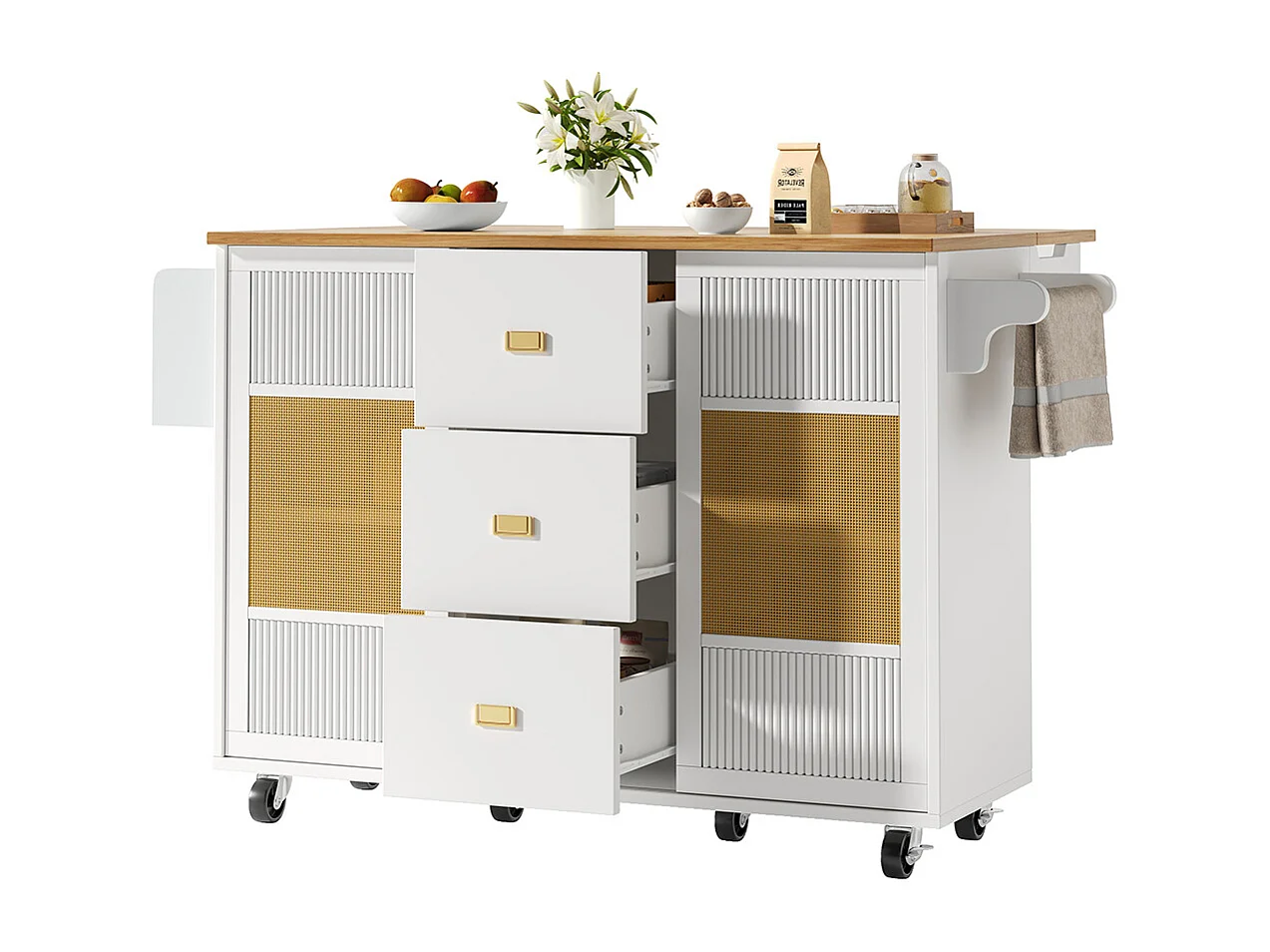 Buffet de cuisine armoire îlot indépendant chariot cuisine coulissant roulettes porte-serviettes étagère épices étagères réglables blanc