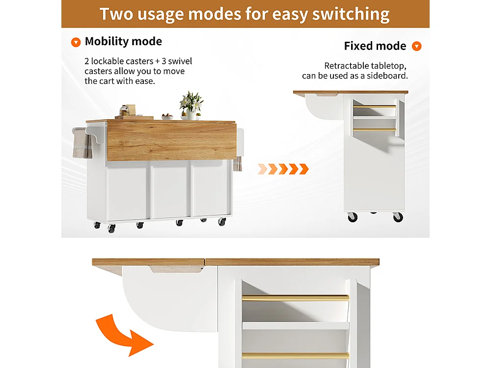 Buffet de cuisine armoire îlot indépendant chariot cuisine coulissant roulettes porte-serviettes étagère épices étagères réglables blanc