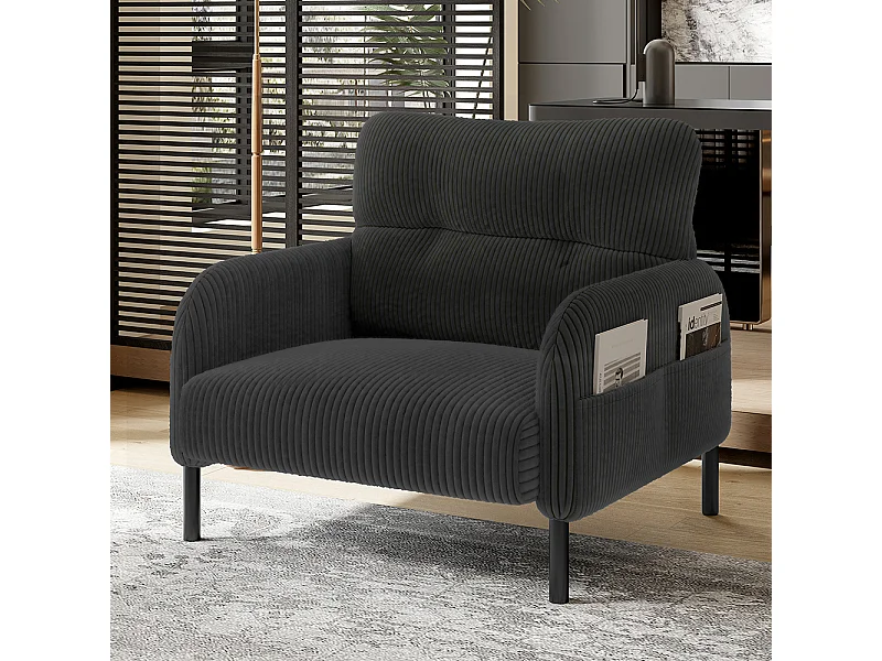 Comfortabele fluwelen fauteuil met armleuningen zijvakken stevige structuur meerdere delen woonkamer slaapkamer kantoor grijs