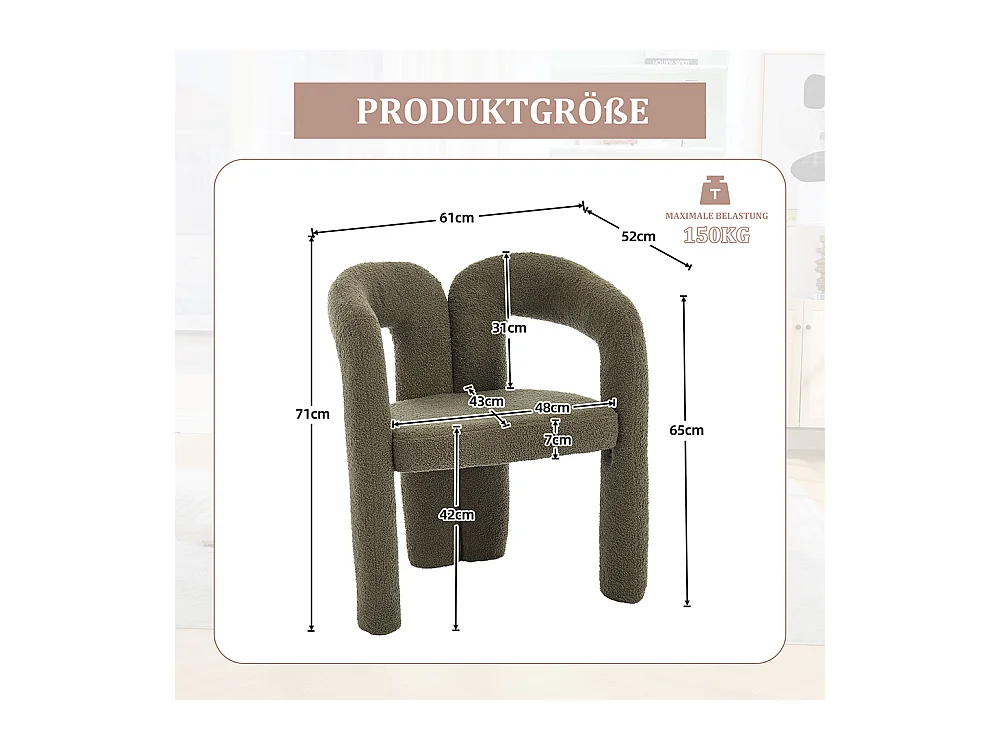 Fauteuil ergonomique haut de gamme revêtement Teddy exclusif design unique soutien dorsal confort maximal vert olive