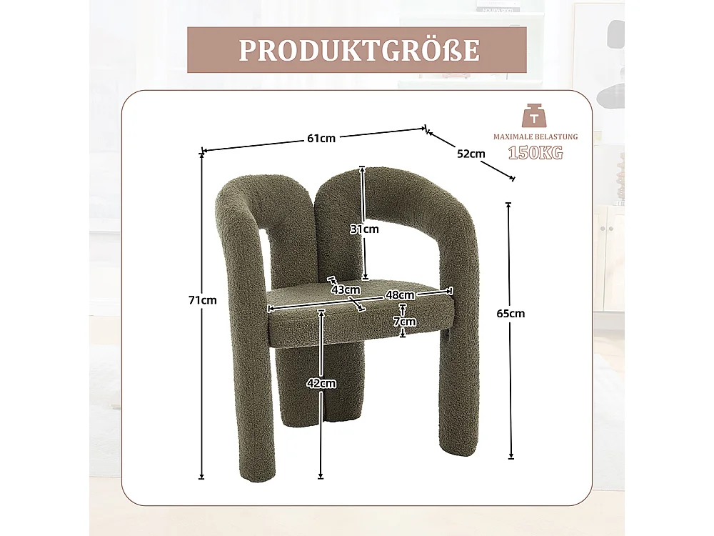 Hoogwaardige ergonomische fauteuil met exclusieve Teddy-bekleding uniek ontwerp maximale rugsteun olijfgroen