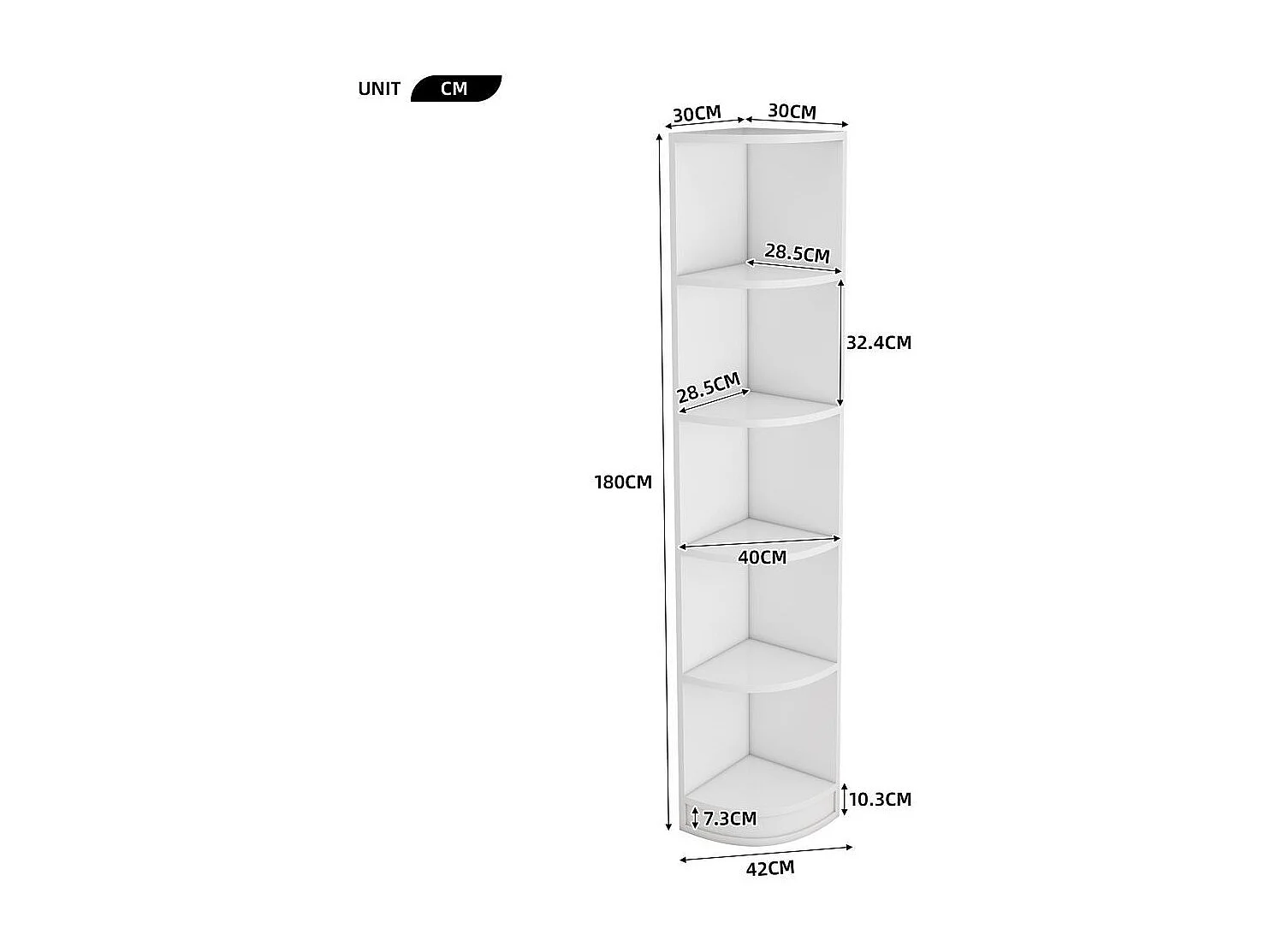Bibliothèque d'angle étagère étagère de rangement matériau MDF étagère à cinq niveaux forme simple forte capacité de charge blanc