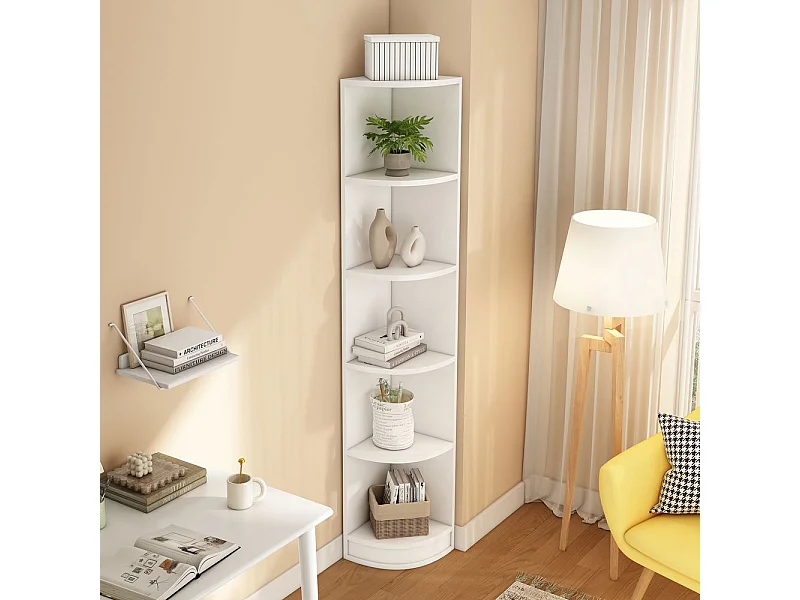 Bibliothèque d'angle étagère étagère de rangement matériau MDF étagère à cinq niveaux forme simple forte capacité de charge blanc