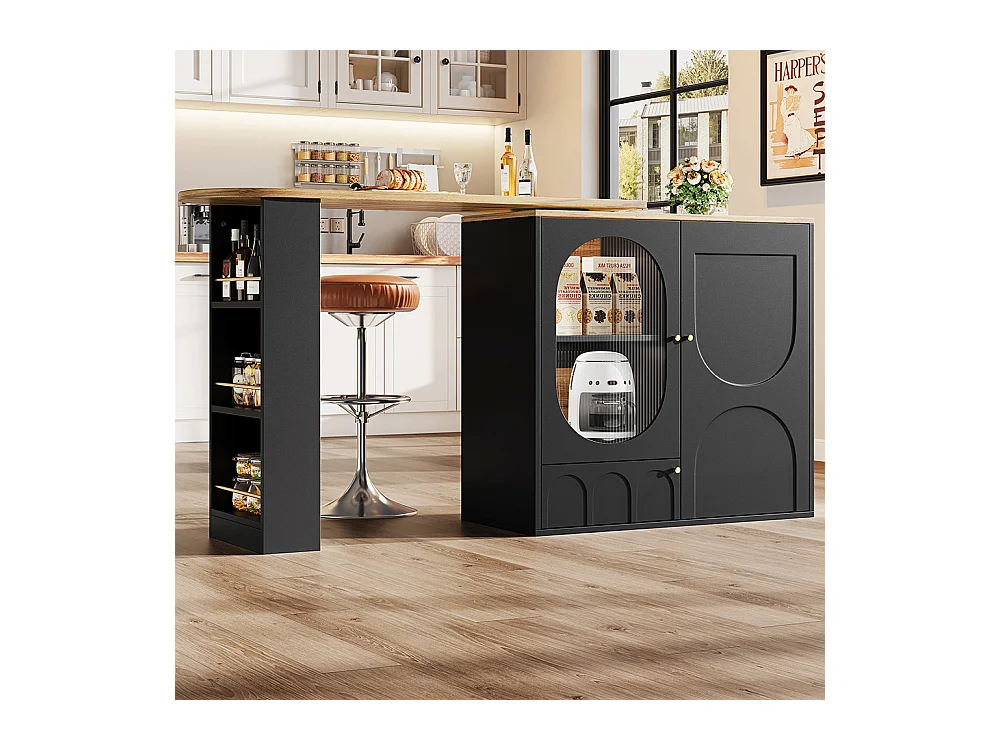 Buffet de cuisine table de bar pivotante 360° meuble bar comptoir pivotant espace rangement 3 portes étagères cloisons amovibles noir