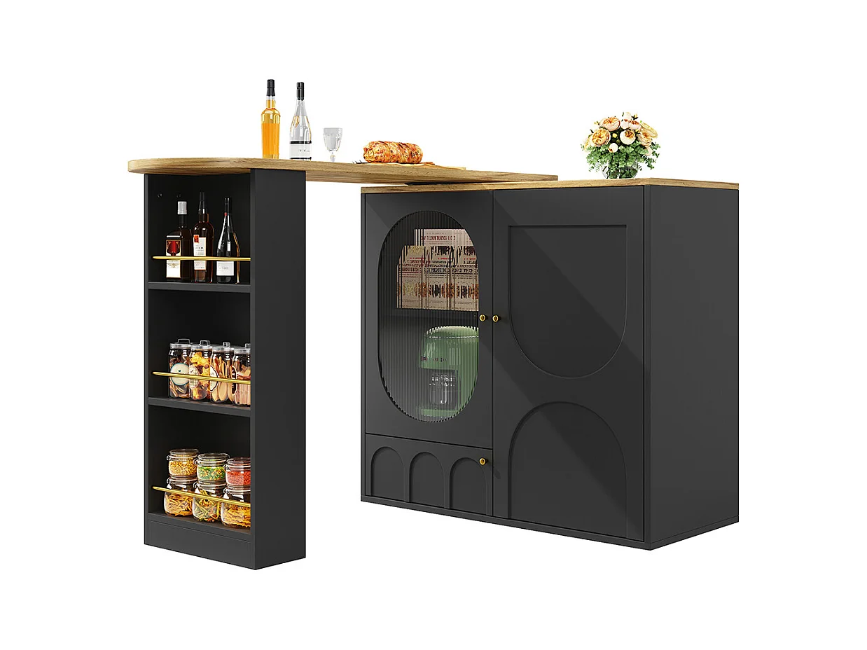 Buffet de cuisine table de bar pivotante 360° meuble bar comptoir pivotant espace rangement 3 portes étagères cloisons amovibles noir