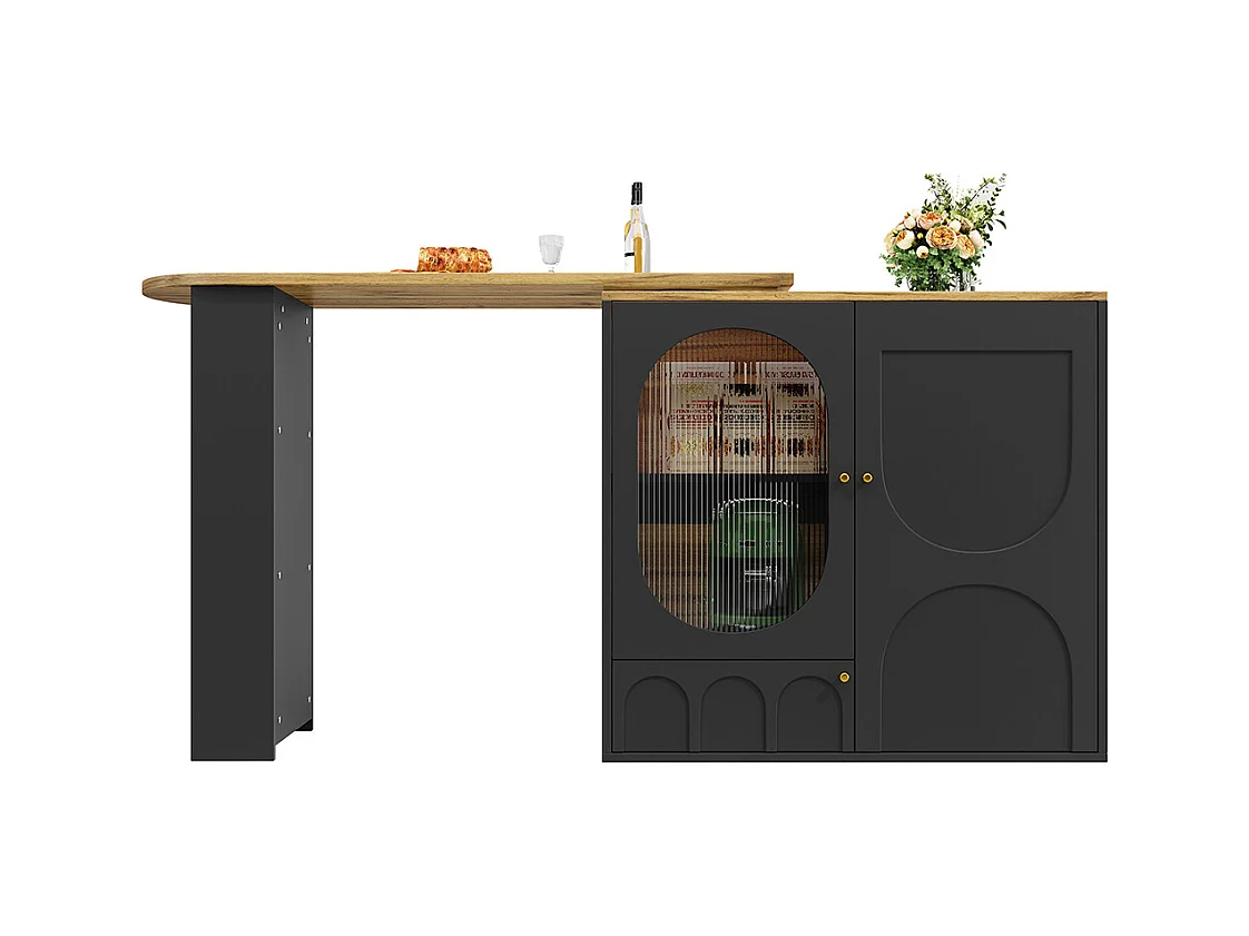 Buffet de cuisine table de bar pivotante 360° meuble bar comptoir pivotant espace rangement 3 portes étagères cloisons amovibles noir