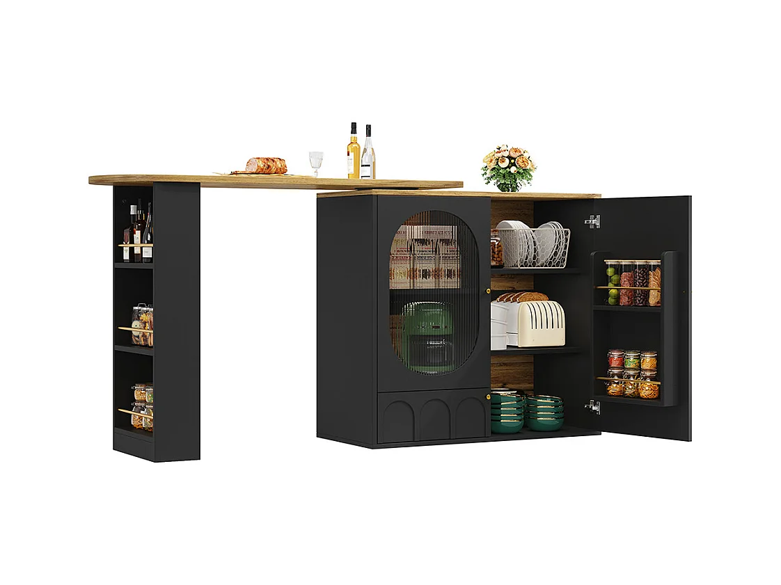 Buffet de cuisine table de bar pivotante 360° meuble bar comptoir pivotant espace rangement 3 portes étagères cloisons amovibles noir