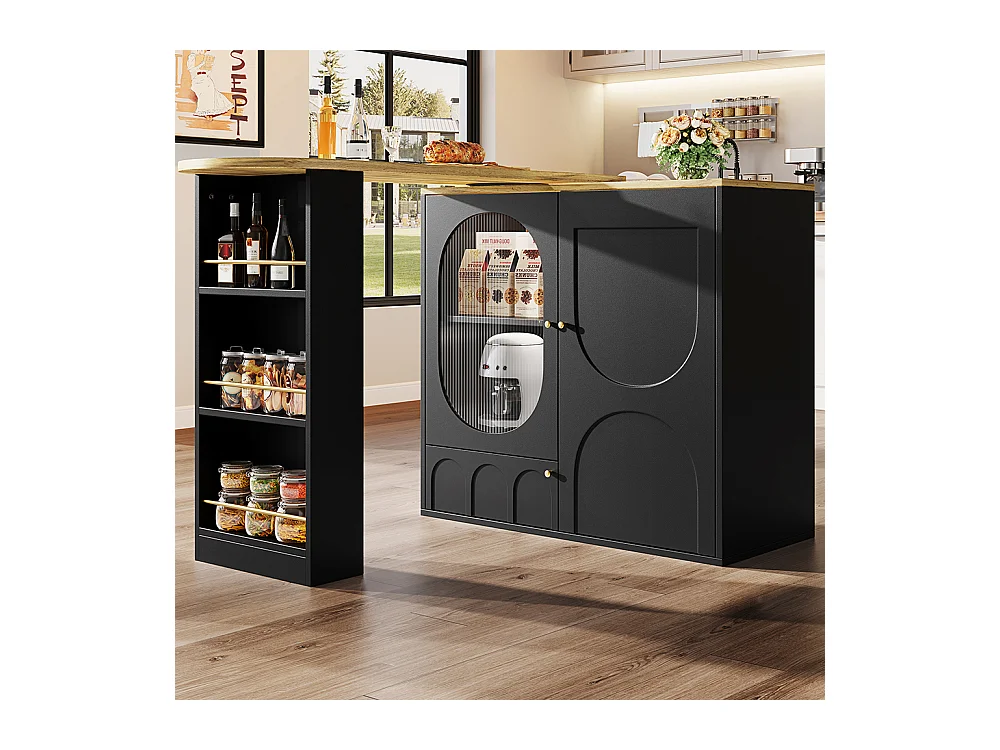 Buffet de cuisine table de bar pivotante 360° meuble bar comptoir pivotant espace rangement 3 portes étagères cloisons amovibles noir