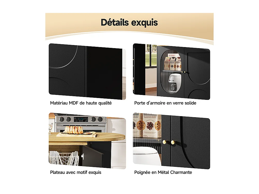 Buffet de cuisine table de bar pivotante 360° meuble bar comptoir pivotant espace rangement 3 portes étagères cloisons amovibles noir