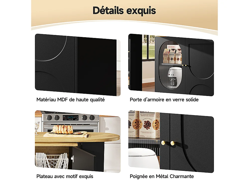 Buffet de cuisine table de bar pivotante 360° meuble bar comptoir pivotant espace rangement 3 portes étagères cloisons amovibles noir