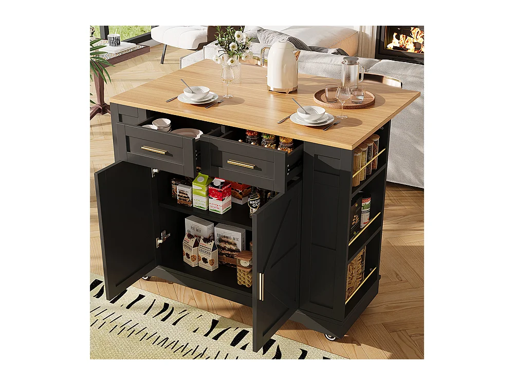 Buffet de cuisine moderne desserte veinures bois table à manger multifonctionnelle espace rangement desserte armoires extensibles noir