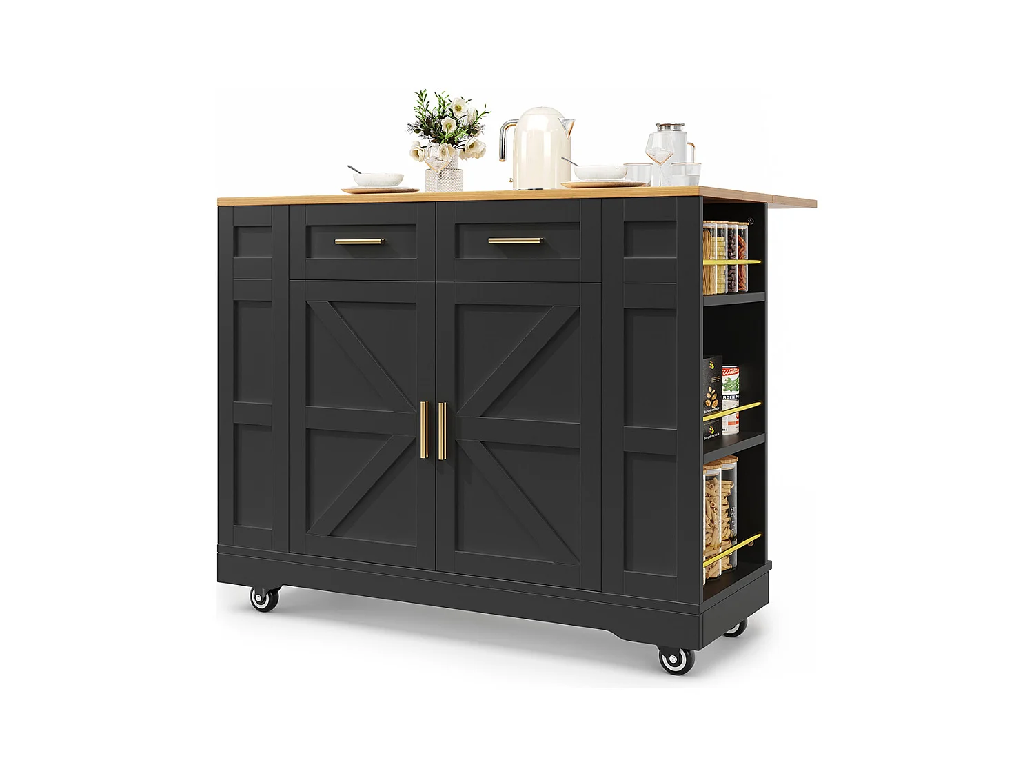 Buffet de cuisine moderne desserte veinures bois table à manger multifonctionnelle espace rangement desserte armoires extensibles noir