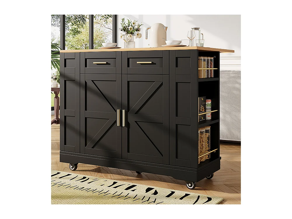 Buffet de cuisine moderne desserte veinures bois table à manger multifonctionnelle espace rangement desserte armoires extensibles noir