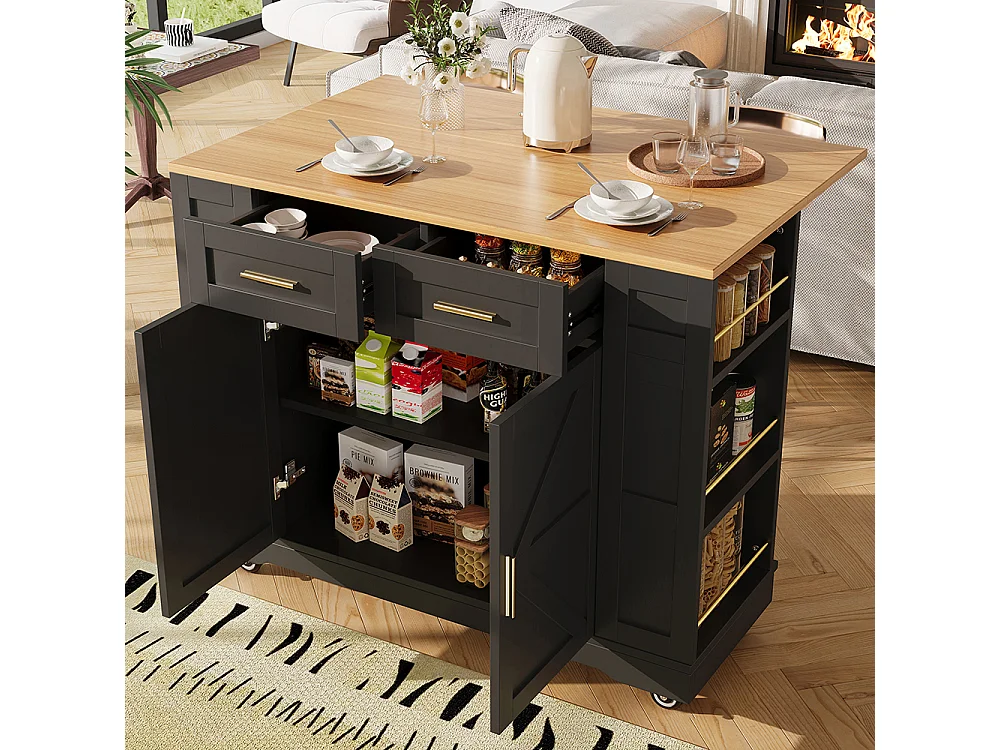 Buffet de cuisine moderne desserte veinures bois table à manger multifonctionnelle espace rangement desserte armoires extensibles noir