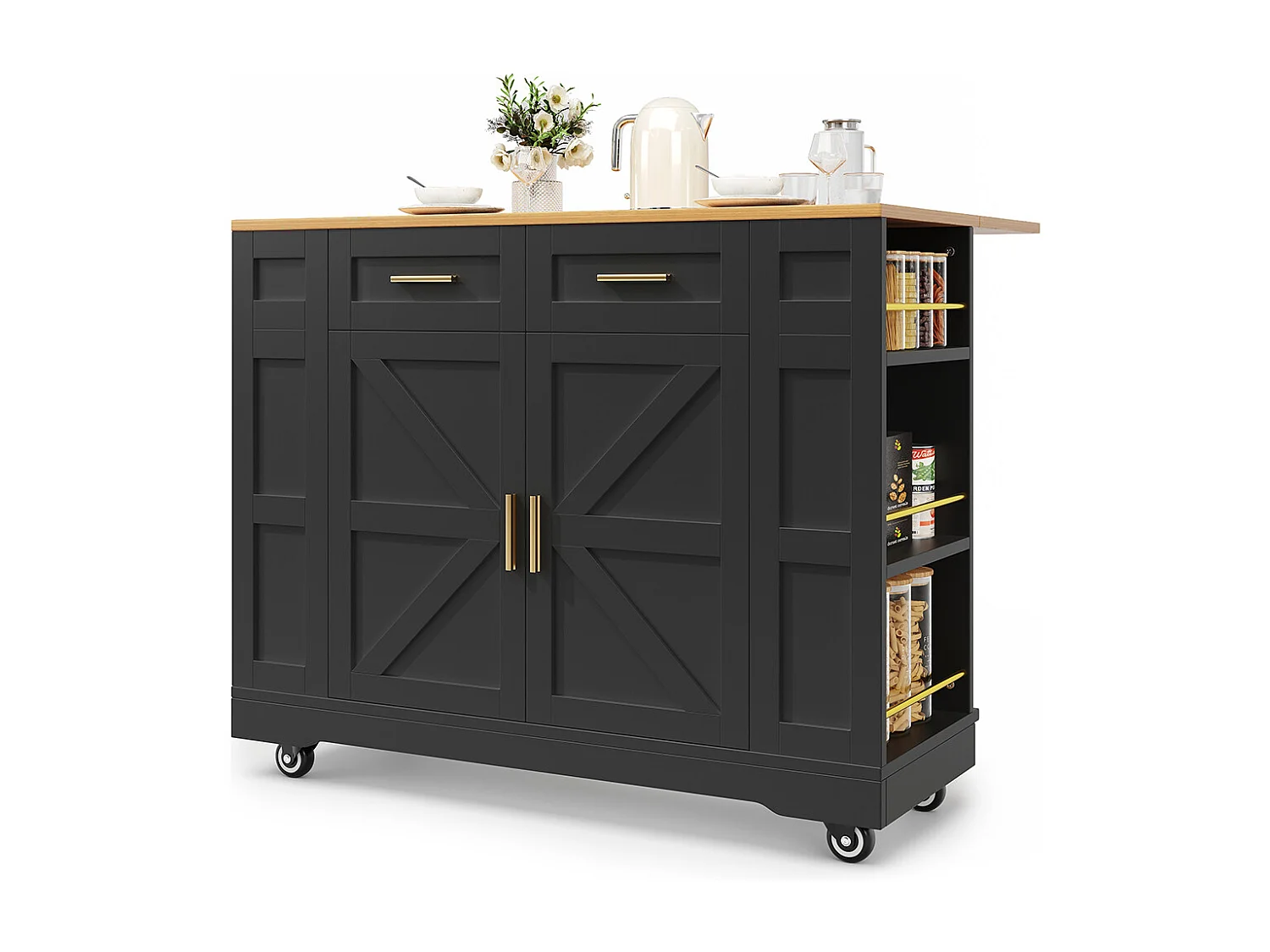 Buffet de cuisine moderne desserte veinures bois table à manger multifonctionnelle espace rangement desserte armoires extensibles noir