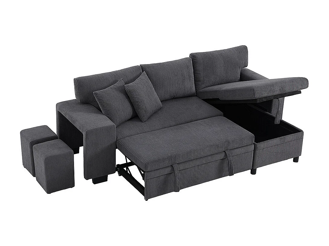 Canapé d'angle convertible fonction couchage L port USB coussins 3 places tablettes latérales espace rangement gris