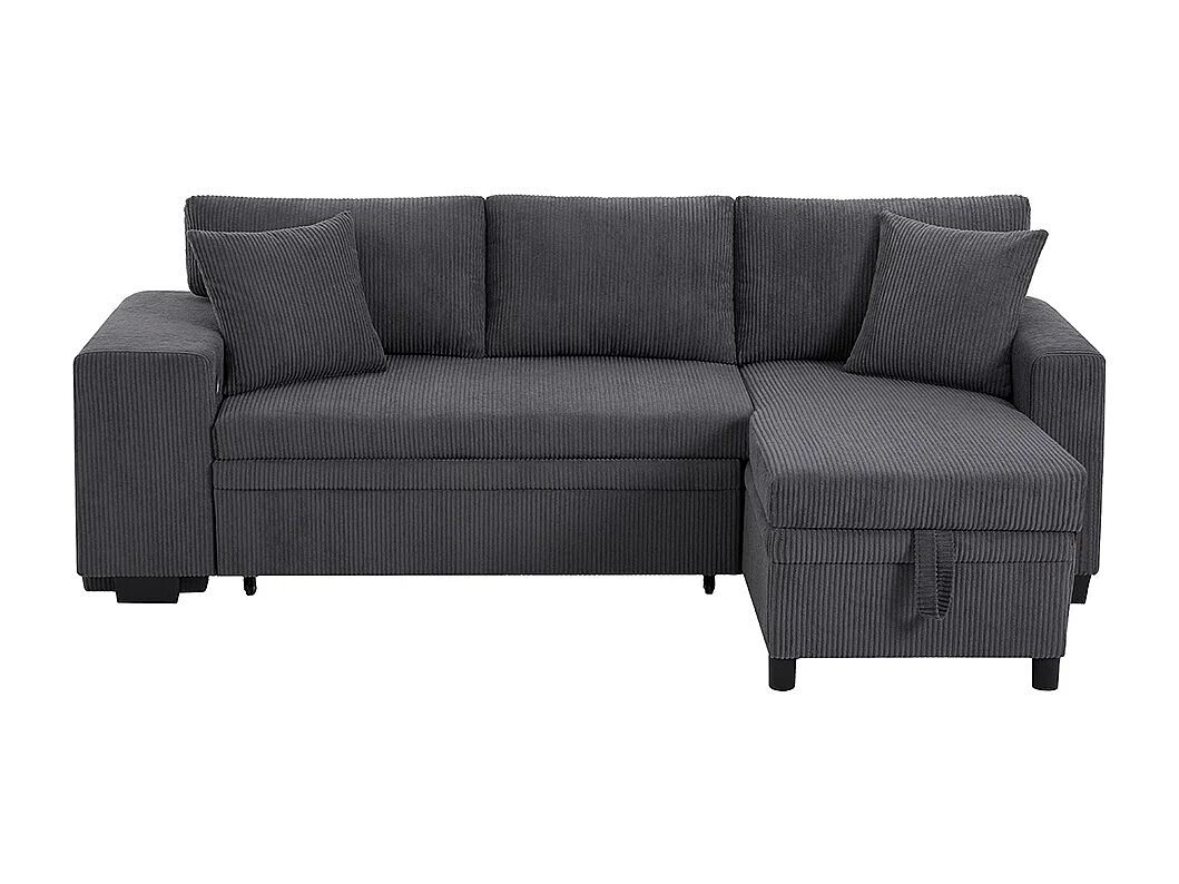 Canapé d'angle convertible fonction couchage L port USB coussins 3 places tablettes latérales espace rangement gris