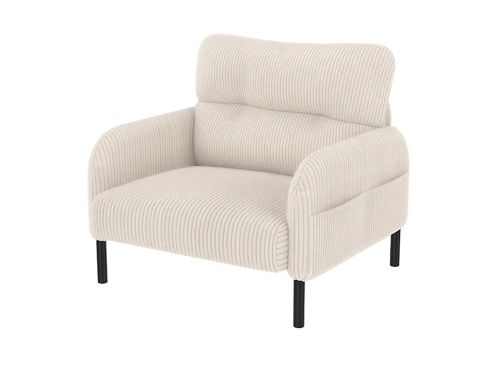 Fauteuil velours confortable accoudoirs poches latérales structure solide multipièce salon chambre bureau beige
