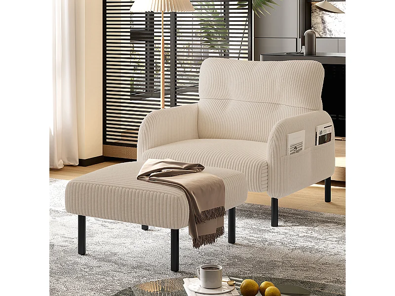 Comfortabele fluwelen fauteuil met armleuningen en zijvakken stevige structuur meerdere stuks woonkamer slaapkamer kantoor beige