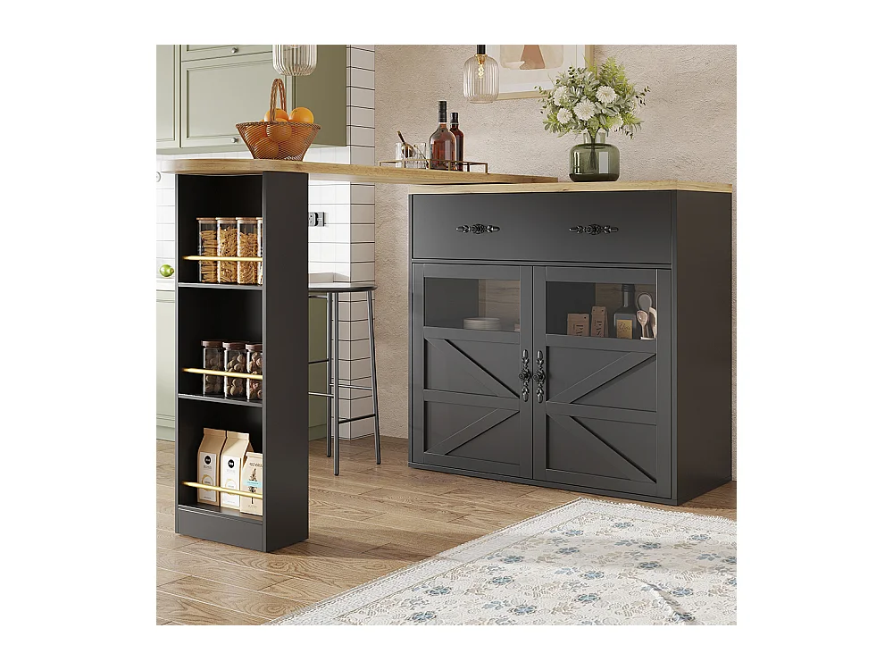 Buffet de cuisine table de bar extensible espace rangement plateau pivotant 360° moderne mobile cuisine table bistrot étagères noir