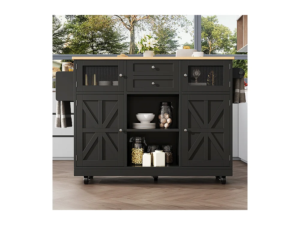 Buffet de cuisine veinure bois porte-serviettes latéral portes darmoire tridimensionnelles roulettes cloisons réglables noir