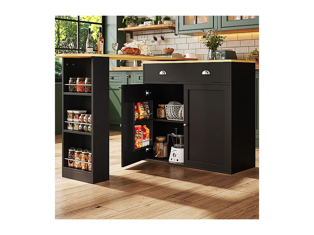 Buffet de cuisine pivotant 360° multifonctionnel 2 tiroirs 2 portes étagères latérales noir