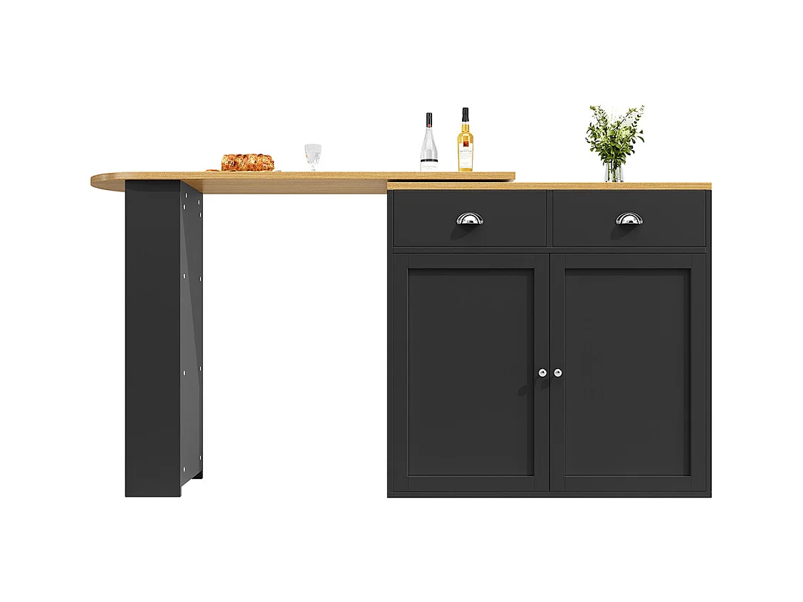 Buffet de cuisine pivotant 360° multifonctionnel 2 tiroirs 2 portes étagères latérales noir