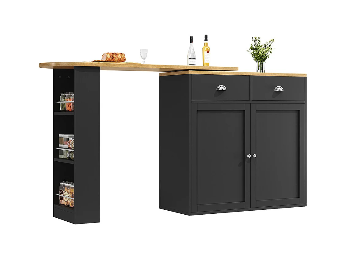 Buffet de cuisine pivotant 360° multifonctionnel 2 tiroirs 2 portes étagères latérales noir