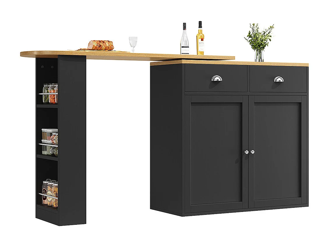 Buffet de cuisine pivotant 360° multifonctionnel 2 tiroirs 2 portes étagères latérales noir