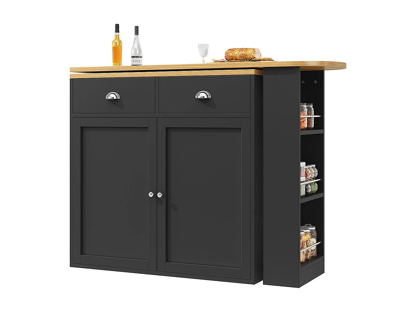 Buffet de cuisine pivotant 360° multifonctionnel 2 tiroirs 2 portes étagères latérales noir