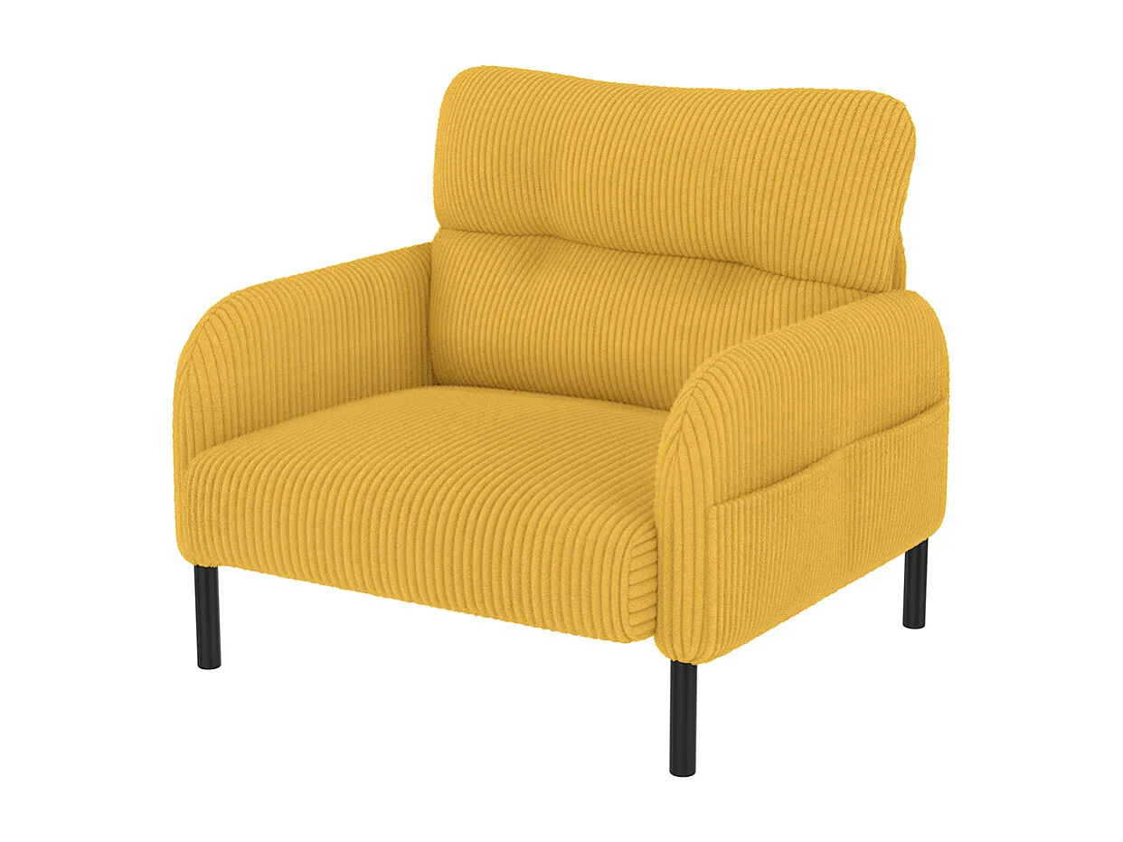 Fauteuil velours confortable accoudoirs poches latérales structure solide multipièce salon chambre bureau jaune