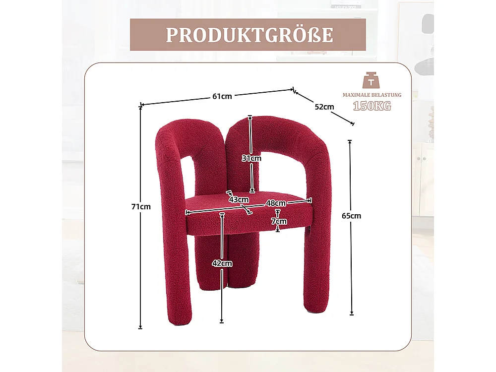 Ergonomische fauteuil van topkwaliteit met exclusieve Teddy-bekleding uniek ontwerp maximale rugsteun en comfort rood