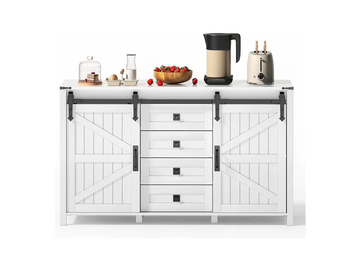 Buffet de cuisine espace rangement armoire latérale portes coulissantes 4 tiroirs vintage blanc adapté cuisine salle à manger salon