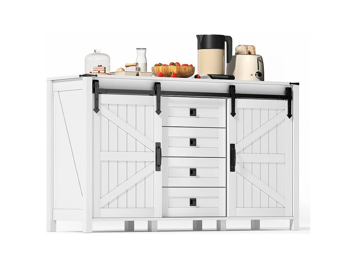 Buffet de cuisine espace rangement armoire latérale portes coulissantes 4 tiroirs vintage blanc adapté cuisine salle à manger salon