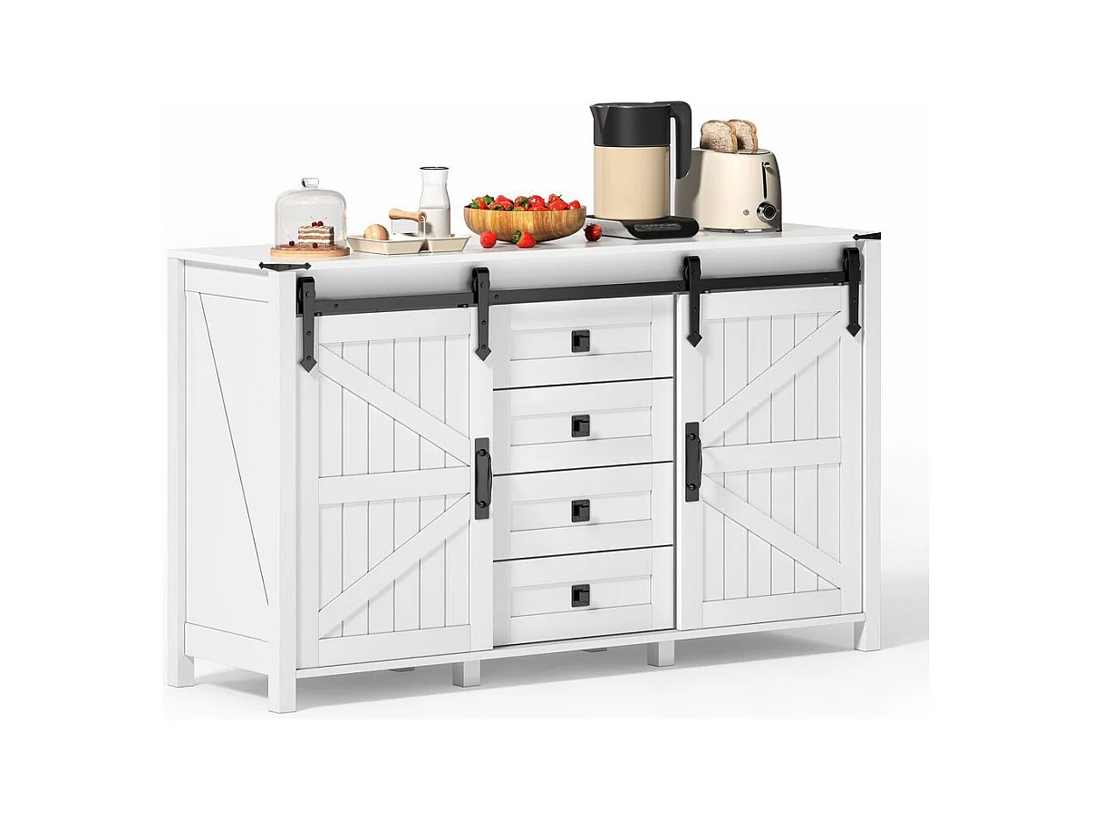 Buffet de cuisine espace rangement armoire latérale portes coulissantes 4 tiroirs vintage blanc adapté cuisine salle à manger salon