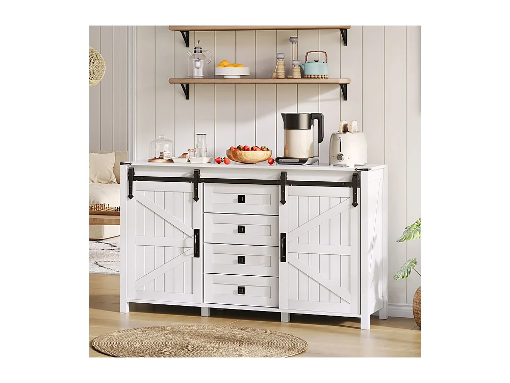 Buffet de cuisine espace rangement armoire latérale portes coulissantes 4 tiroirs vintage blanc adapté cuisine salle à manger salon