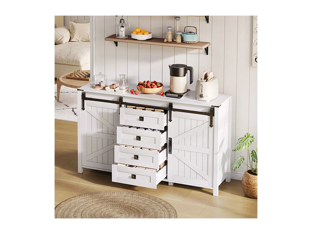 Buffet de cuisine espace rangement armoire latérale portes coulissantes 4 tiroirs vintage blanc adapté cuisine salle à manger salon