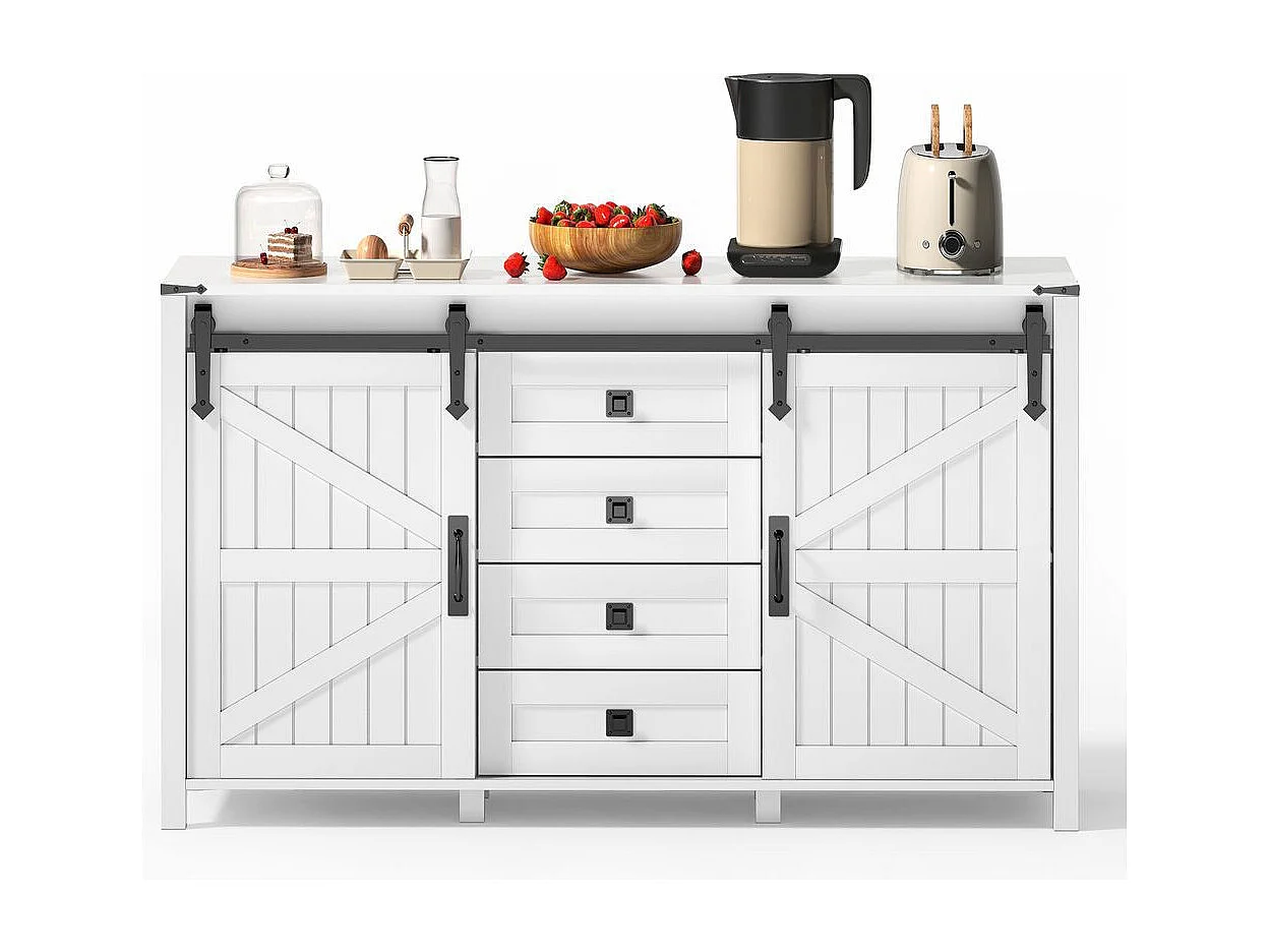 Buffet de cuisine espace rangement armoire latérale portes coulissantes 4 tiroirs vintage blanc adapté cuisine salle à manger salon